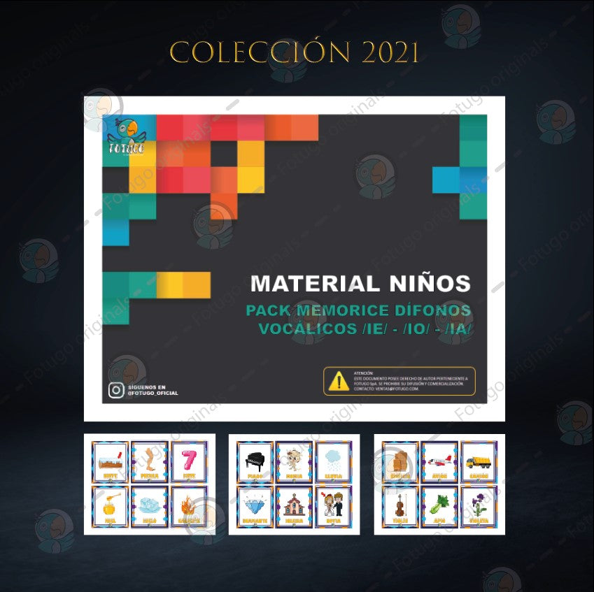 Pack memorice dífonos vocálicos /ie/ - /io/ - /ia/
